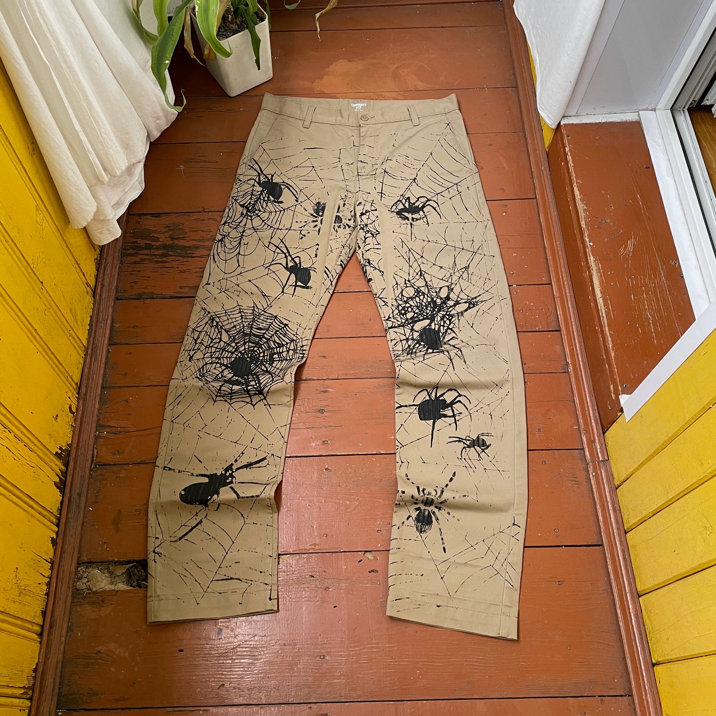 Custom Carhartt Chino Pants – Spider Web Print | Vintage Workwear 1 of 1