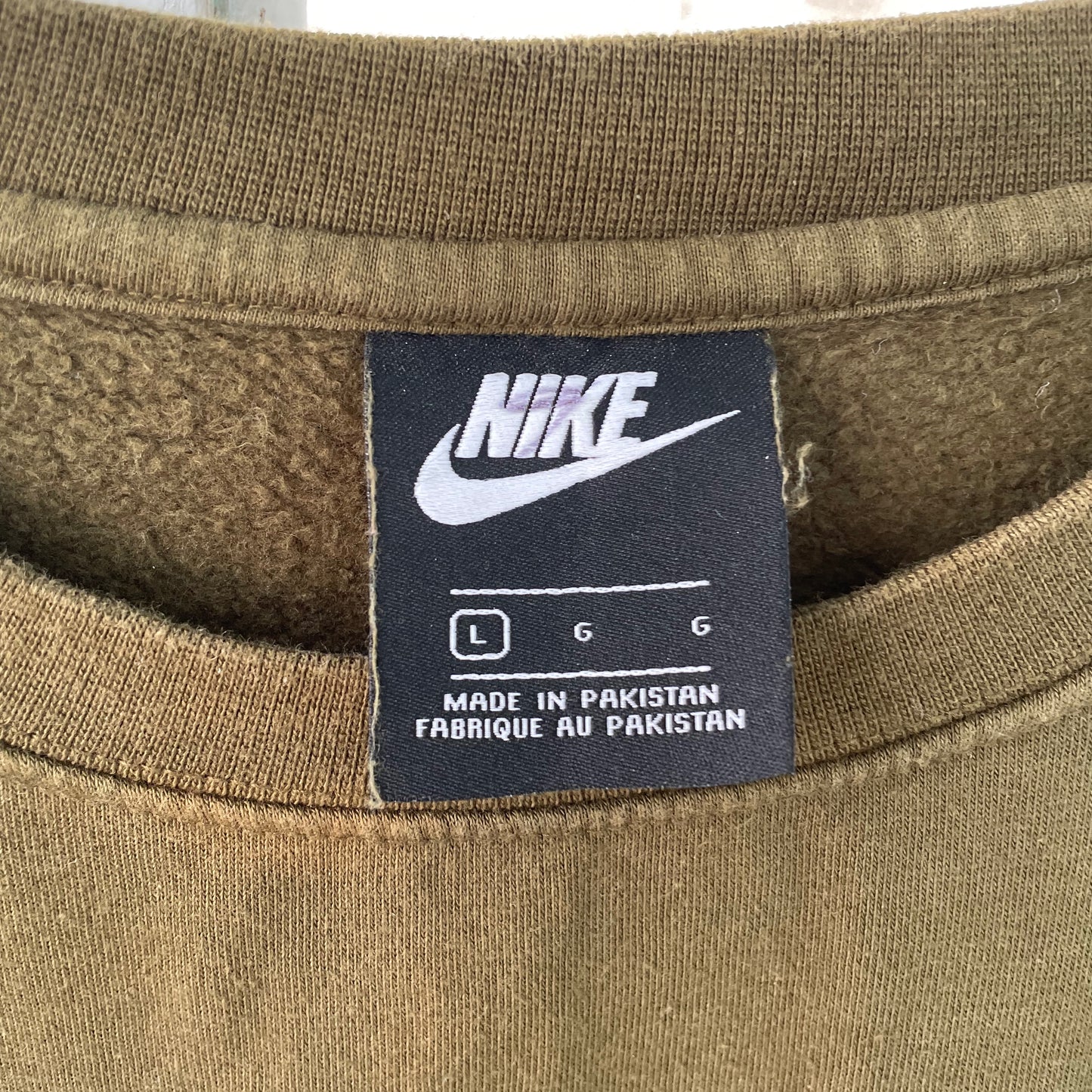 Custom Nike Sweatshirt – Olive Green with White Tiger Print | Vintage Sportswear Grunge 1 of 1