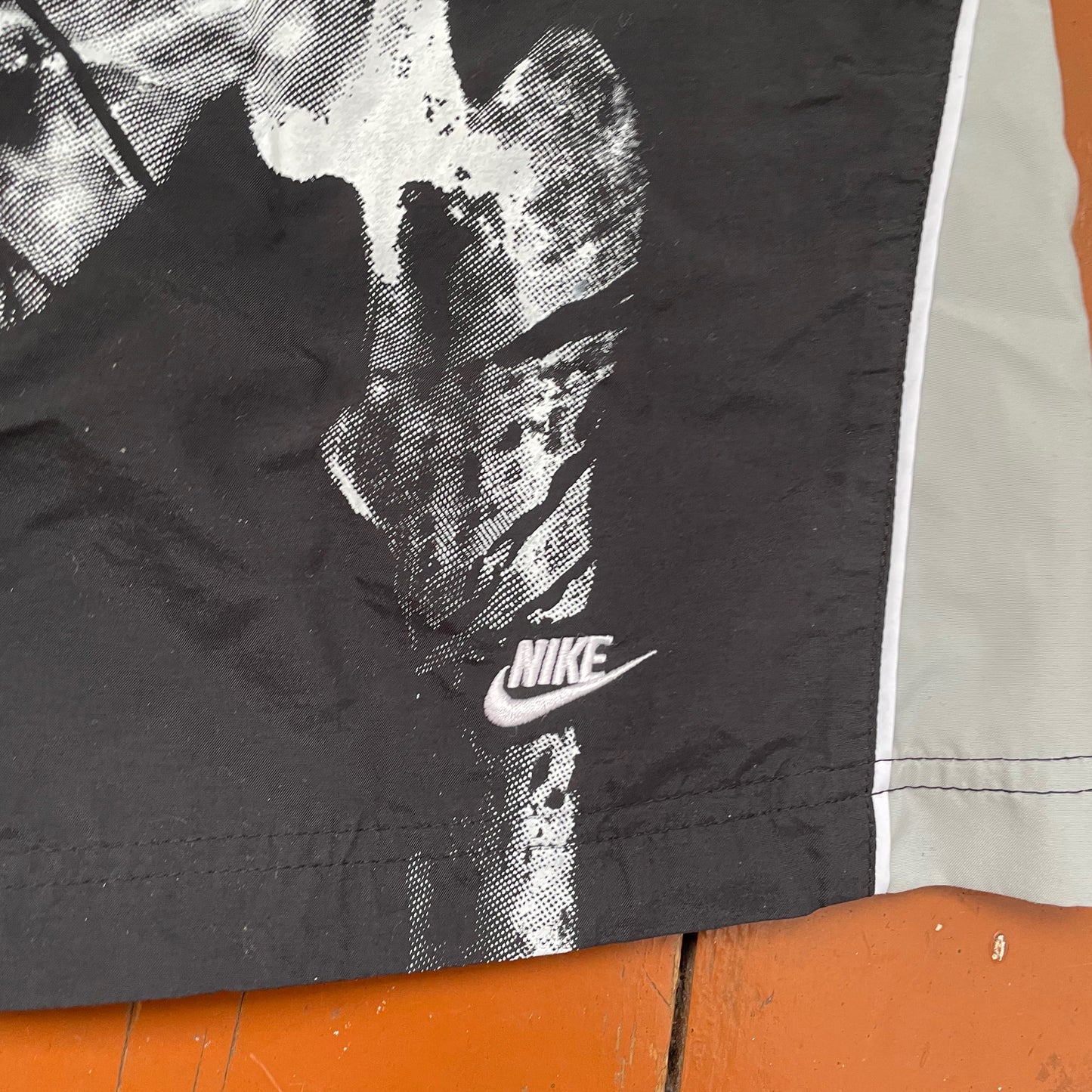 Custom Nike Grunge Shorts – Handprinted Bone Art | Vintage Sportswear 1 of 1