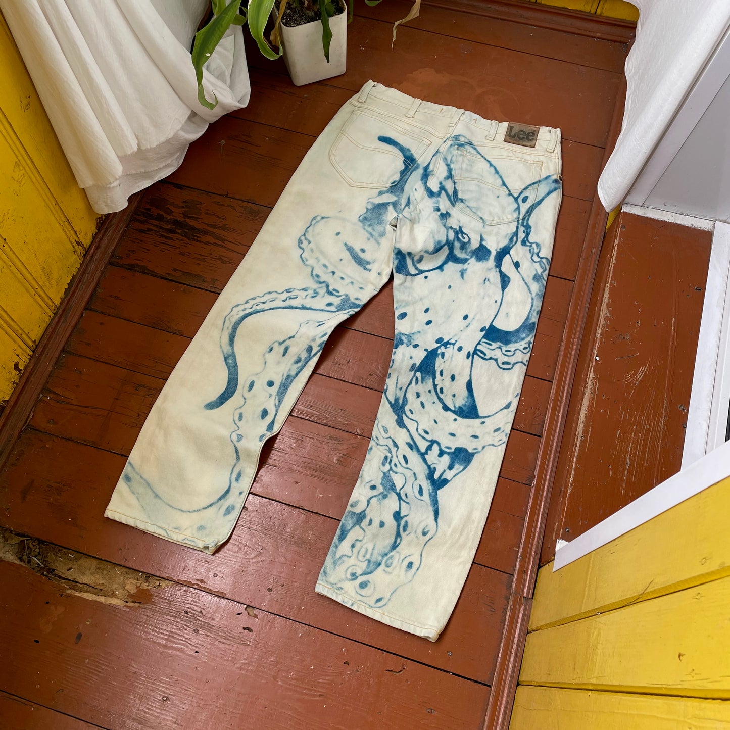 Custom Lee Octopus Jeans – Hand-Faded Blue Octopus Art | Vintage 1 of 1