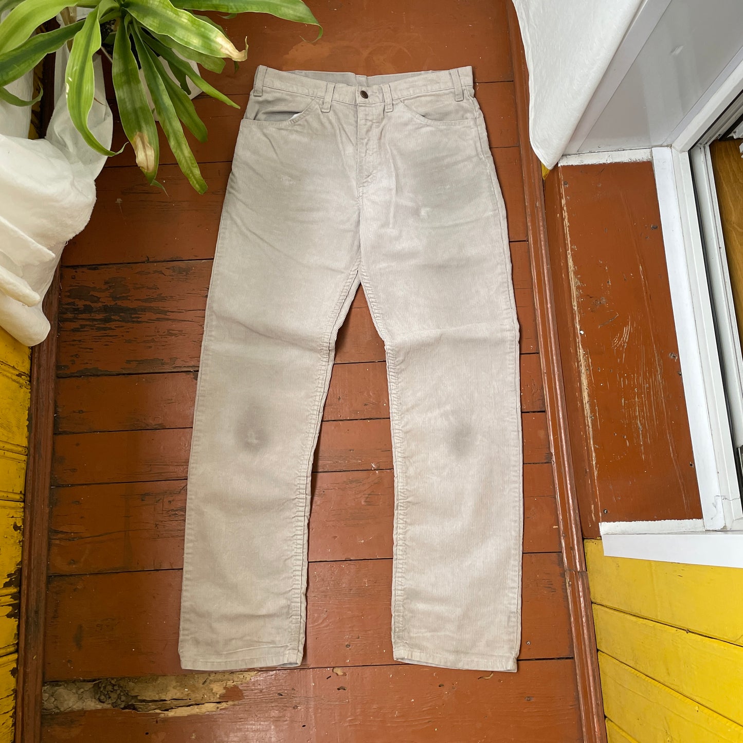 Custom Levi’s Corduroy Phoenix Pants – Beige Washed Cords with Giant Phoenix Art | 1 of 1