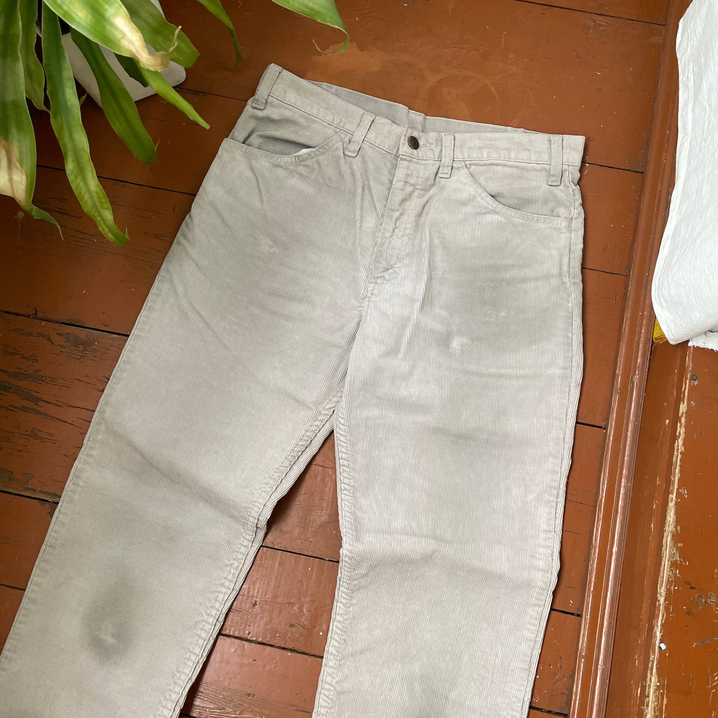 Custom Levi’s Corduroy Phoenix Pants – Beige Washed Cords with Giant Phoenix Art | 1 of 1