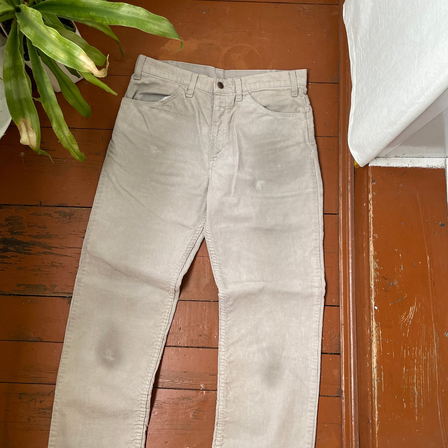 Custom Levi’s Corduroy Phoenix Pants – Beige Washed Cords with Giant Phoenix Art | 1 of 1