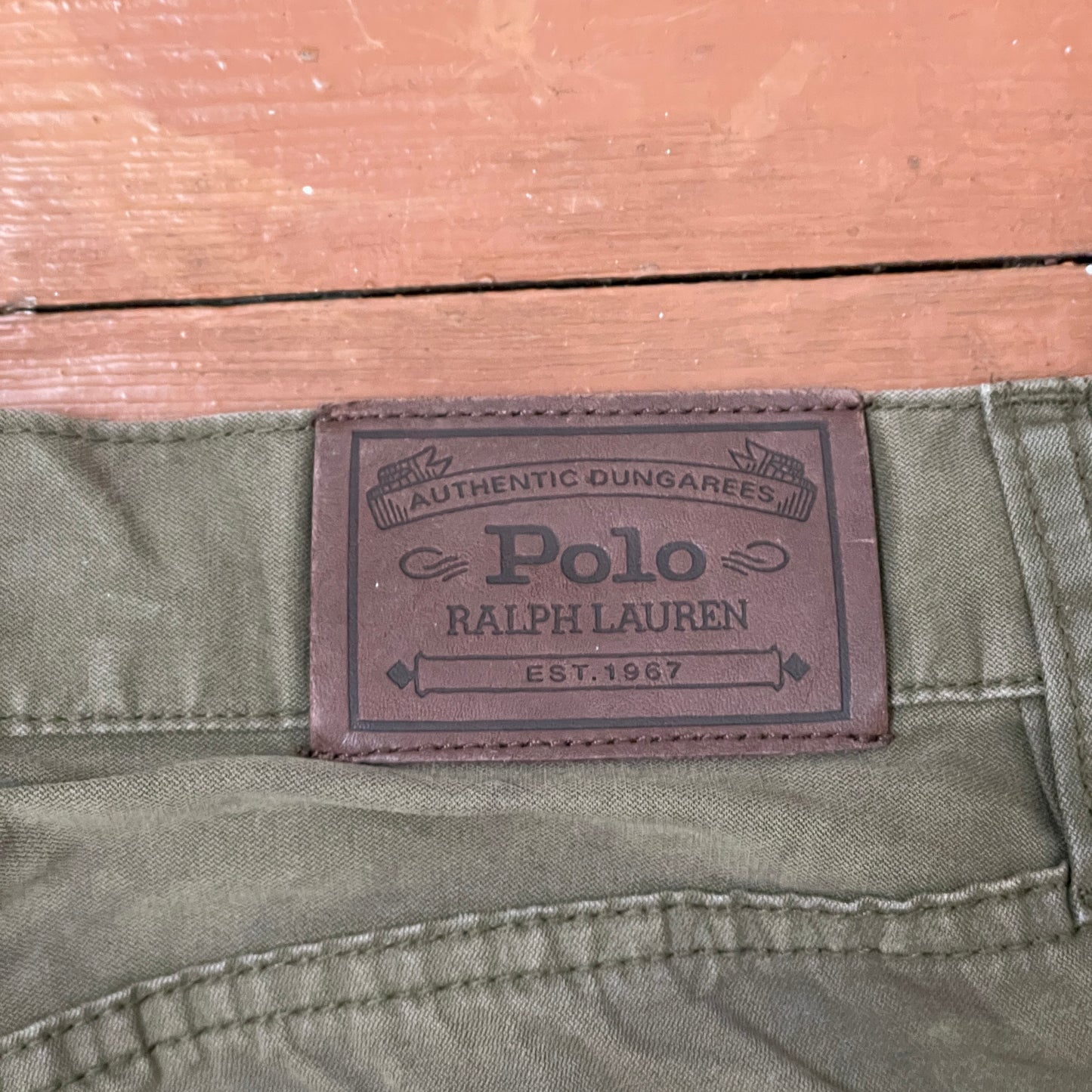 Custom Polo Ralph Lauren Dragon Pants โ Olive Green Washed Canvas with Back Dragon Art | 1 of 1
