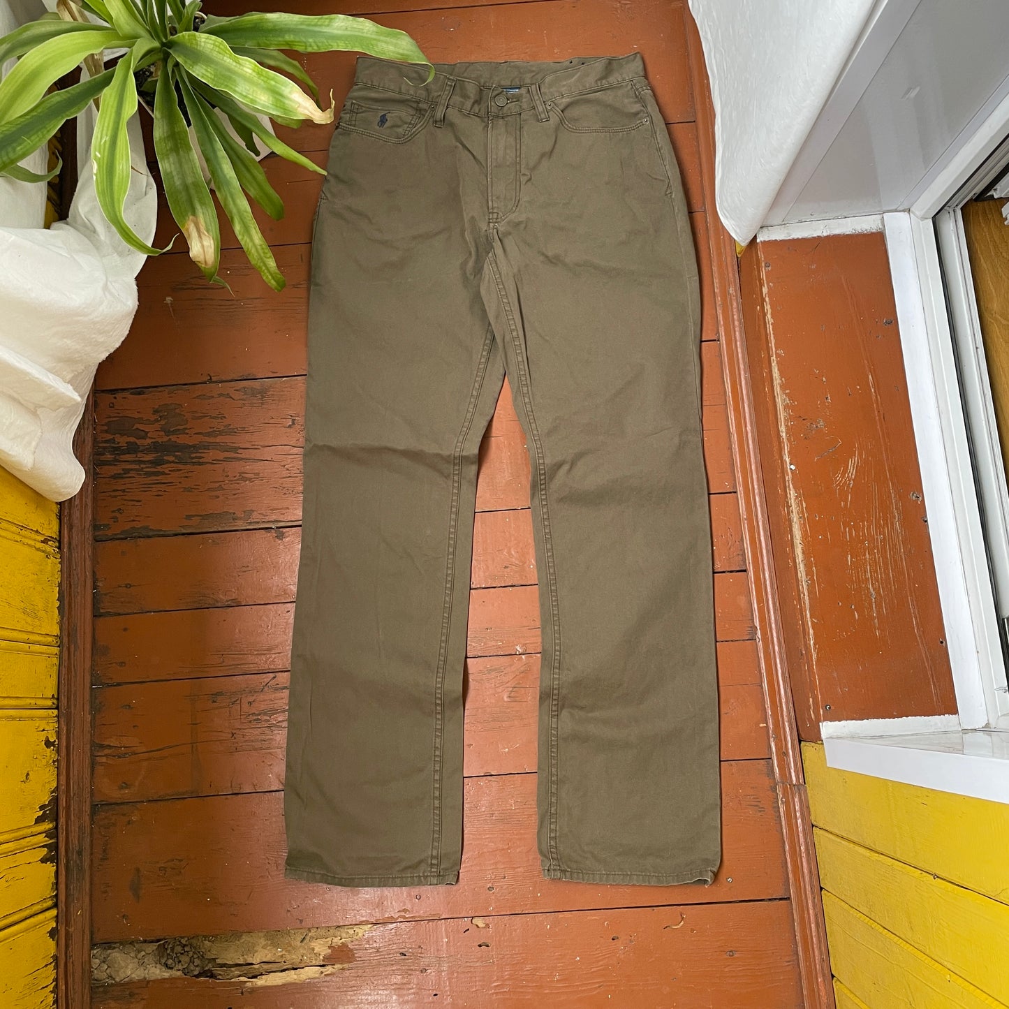 Custom Polo Ralph Lauren Dragon Pants โ Olive Green Washed Canvas with Back Dragon Art | 1 of 1