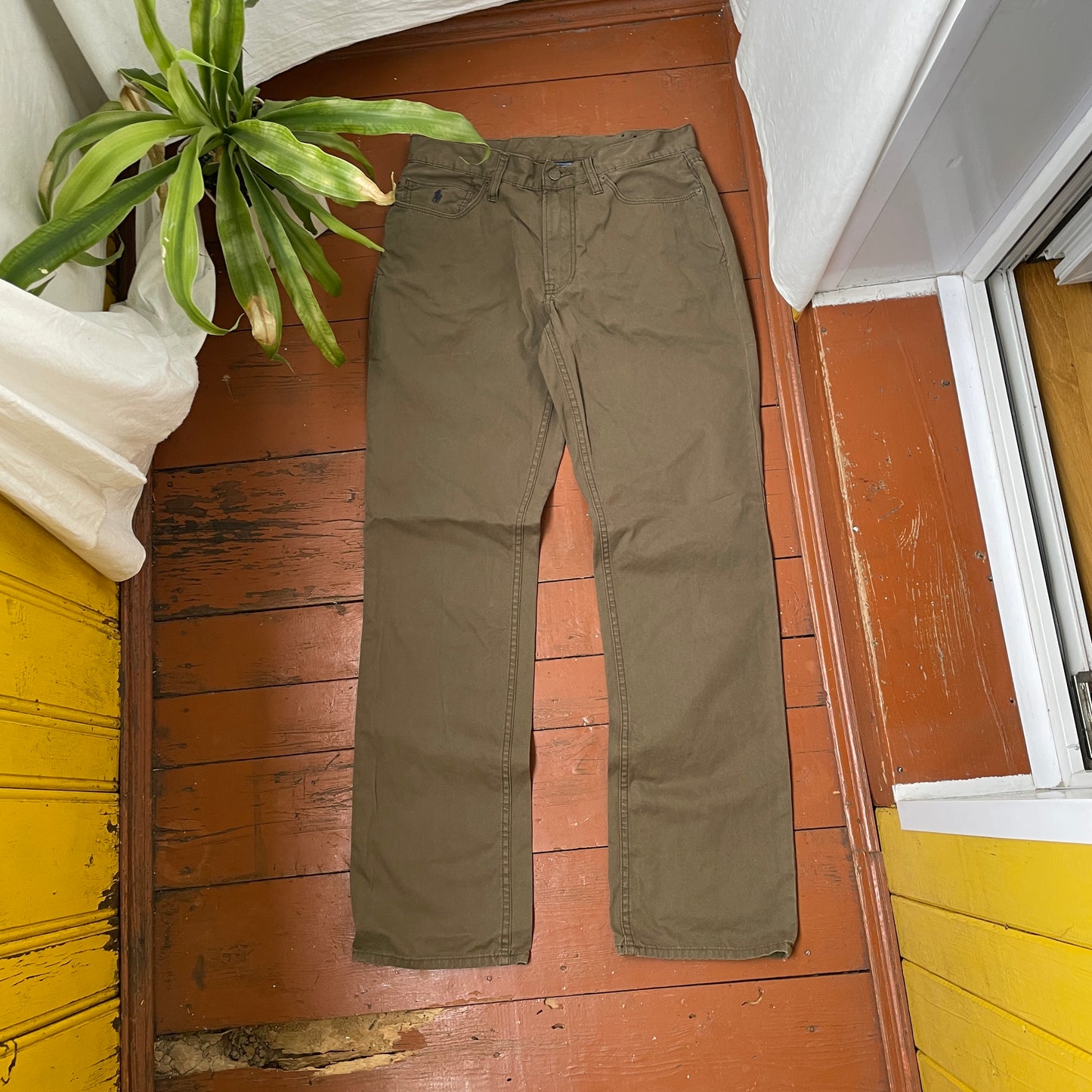 Custom Polo Ralph Lauren Dragon Pants โ Olive Green Washed Canvas with Back Dragon Art | 1 of 1