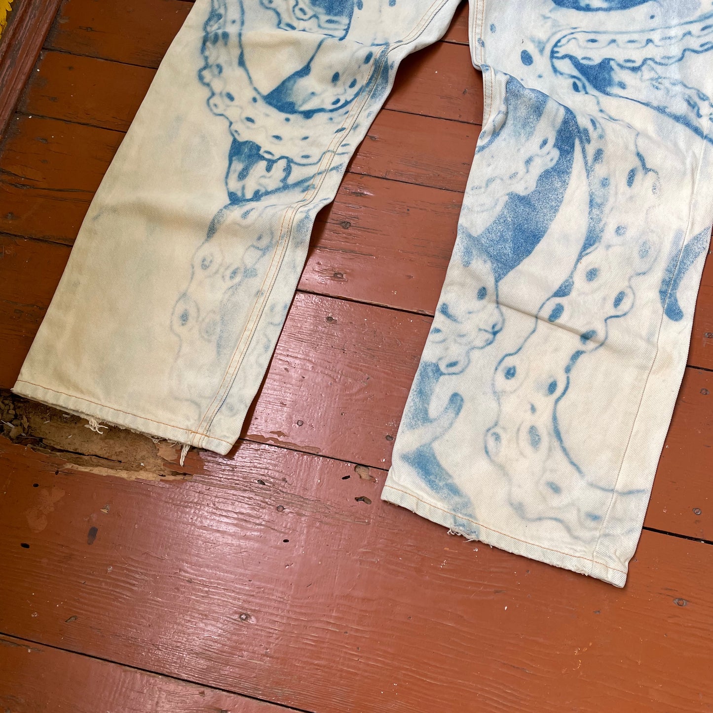 Custom Lee Octopus Jeans – Hand-Faded Blue Tentacle Art | Vintage Denim 1 of 1