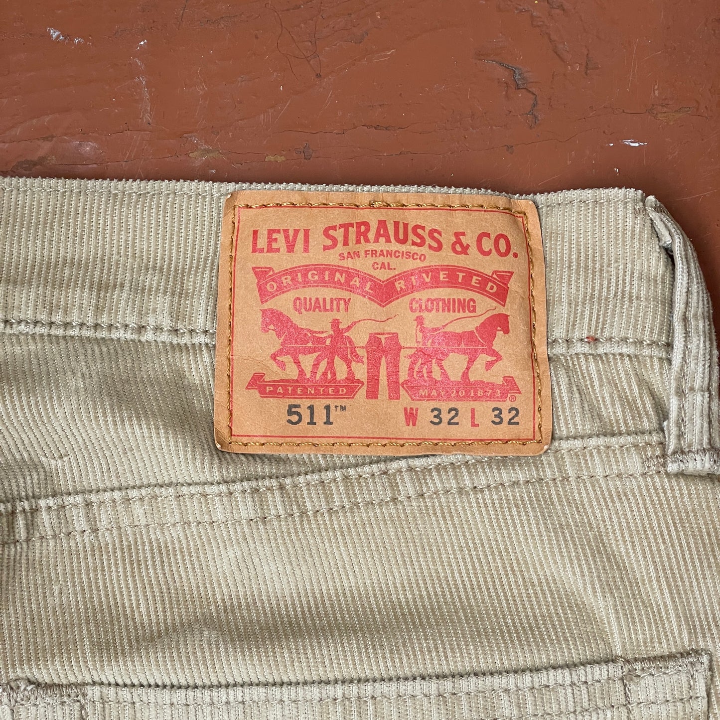 Custom Levi’s Dragon Corduroy Pants – Beige Washed Cord with Back Dragon Art | 1 of 1