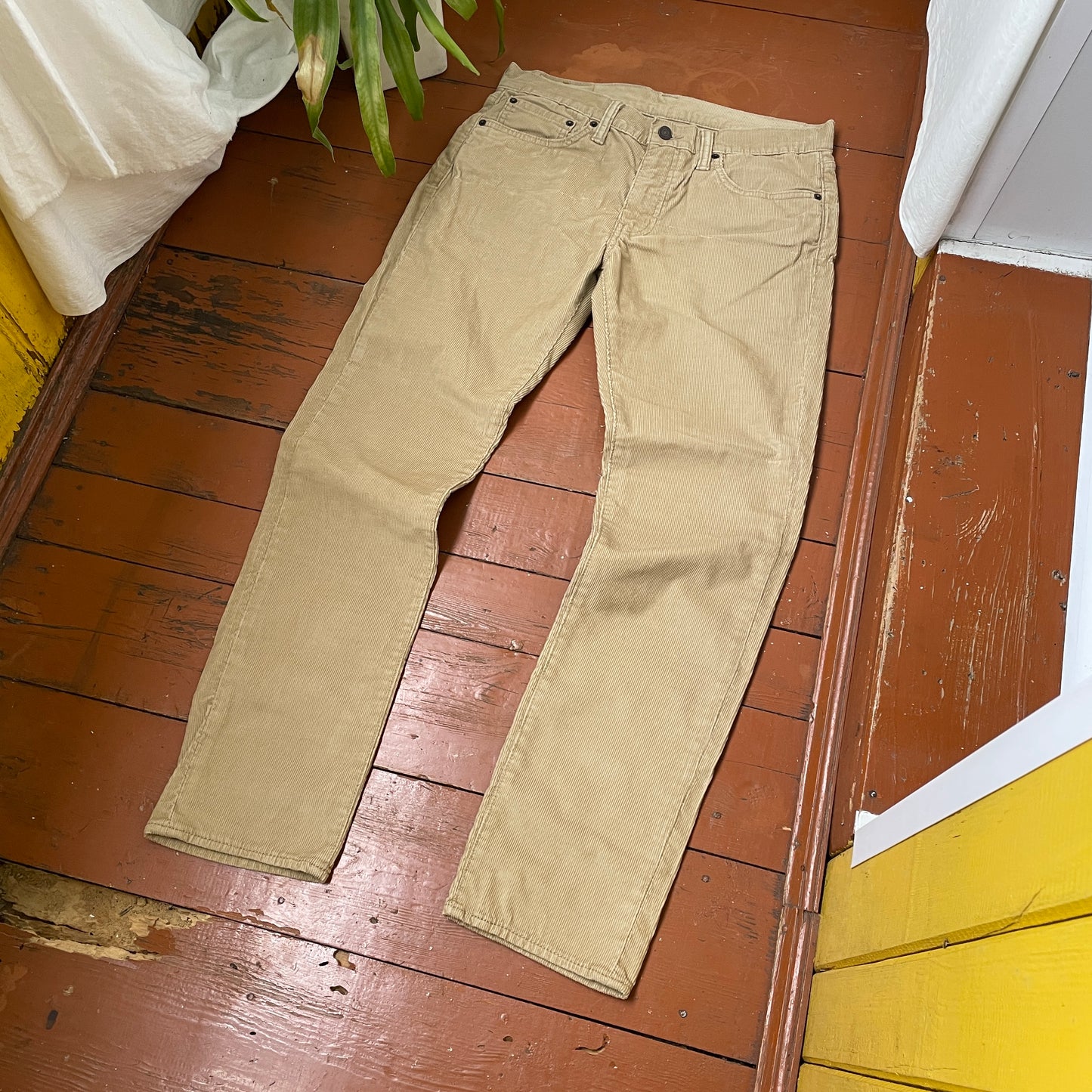 Custom Levi’s Dragon Corduroy Pants – Beige Washed Cord with Back Dragon Art | 1 of 1