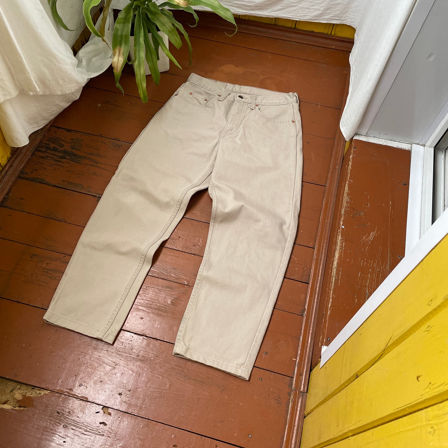 Custom Levi’s Spider Pants – Faded Web and Spider Print on Beige | Vintage 1 of 1 Streetwear