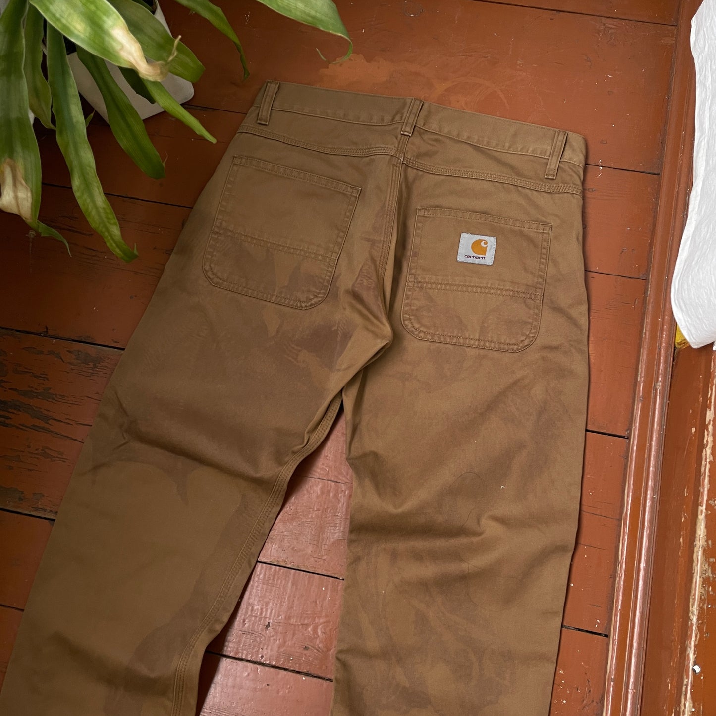 Custom Carhartt Angel and Demon Pants โ Dark Brown Print | Vintage Workwear 1 of 1