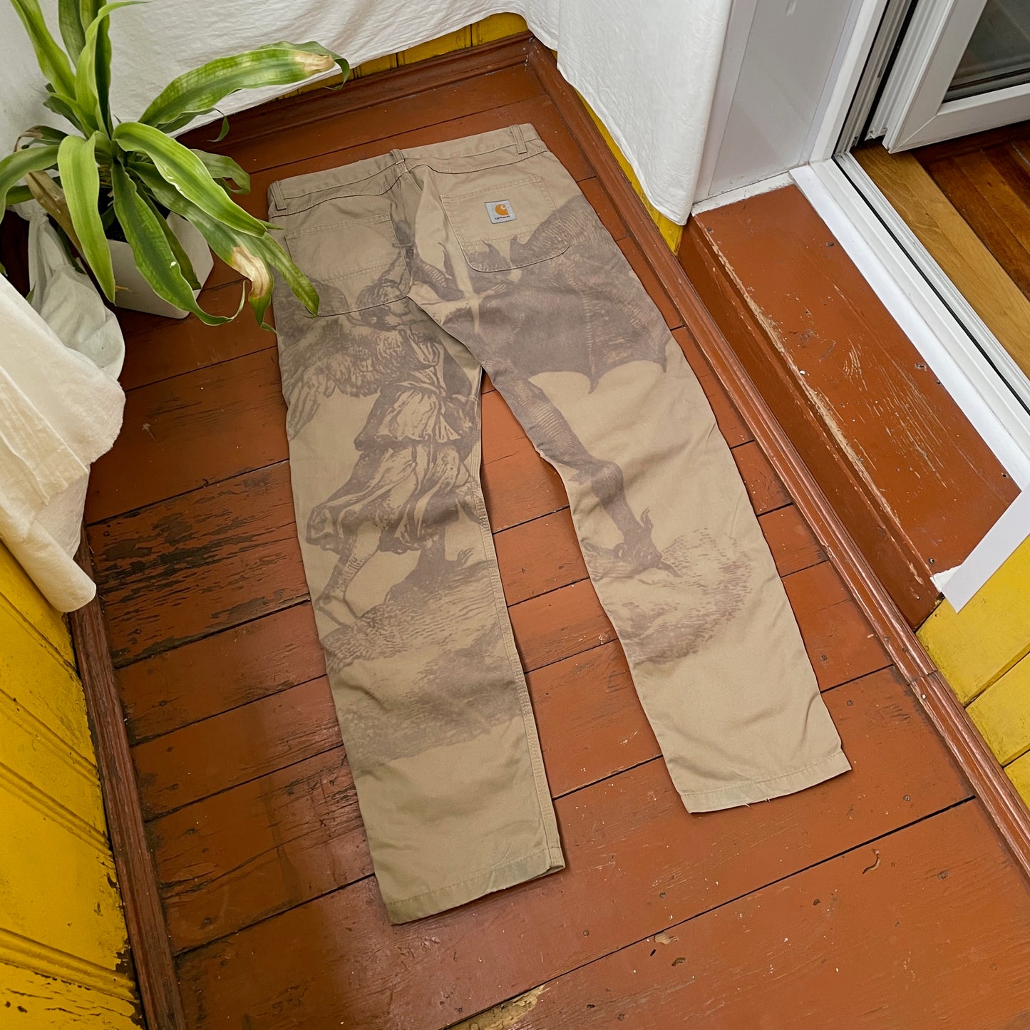 Custom Carhartt Angel & Demon Pants โ Large Back Graphic | Vintage Workwear 1 of 1