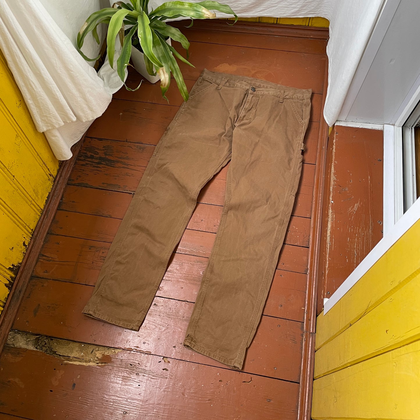 Custom Carhartt Dragon Pants โ Faded Brown Canvas with Bleached Mythical Beast Art | Vintage Workwear 1 of 1