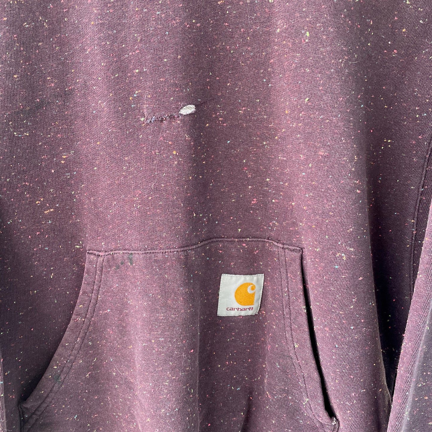 Custom Carhartt Fur Hoodie โ Burgundy Speckled with Faux Fur Hood | Vintage Workwear Grunge