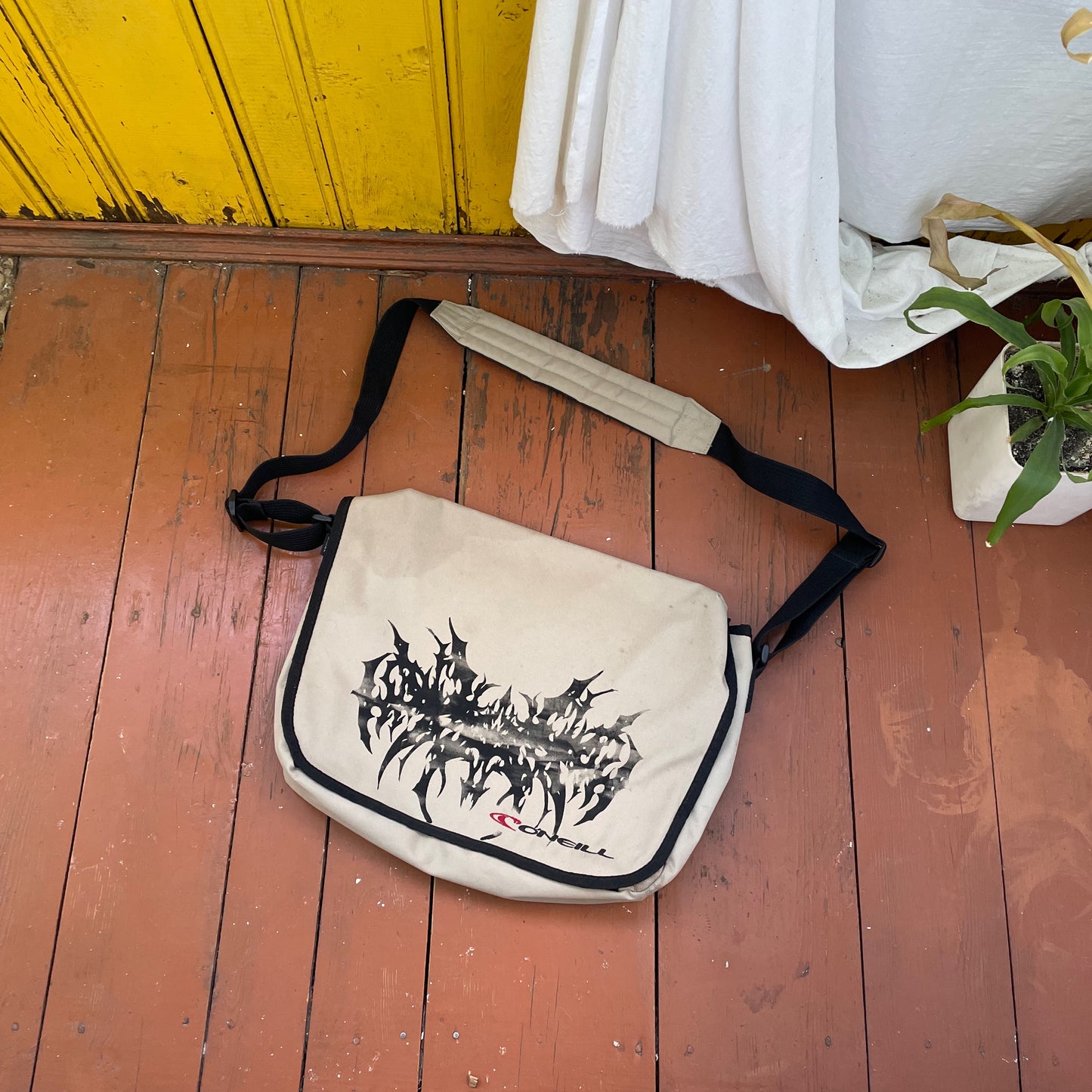 Custom O’Neill Canvas Messenger Bag – Handprinted Cybersigilism Grunge Shoulder Bag | Vintage Streetwear