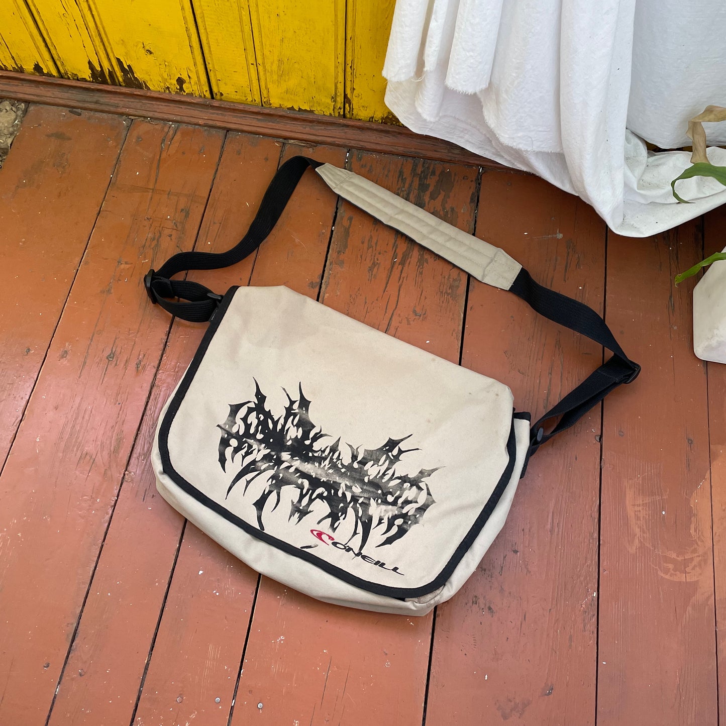 Custom O’Neill Canvas Messenger Bag – Handprinted Cybersigilism Grunge Shoulder Bag | Vintage Streetwear