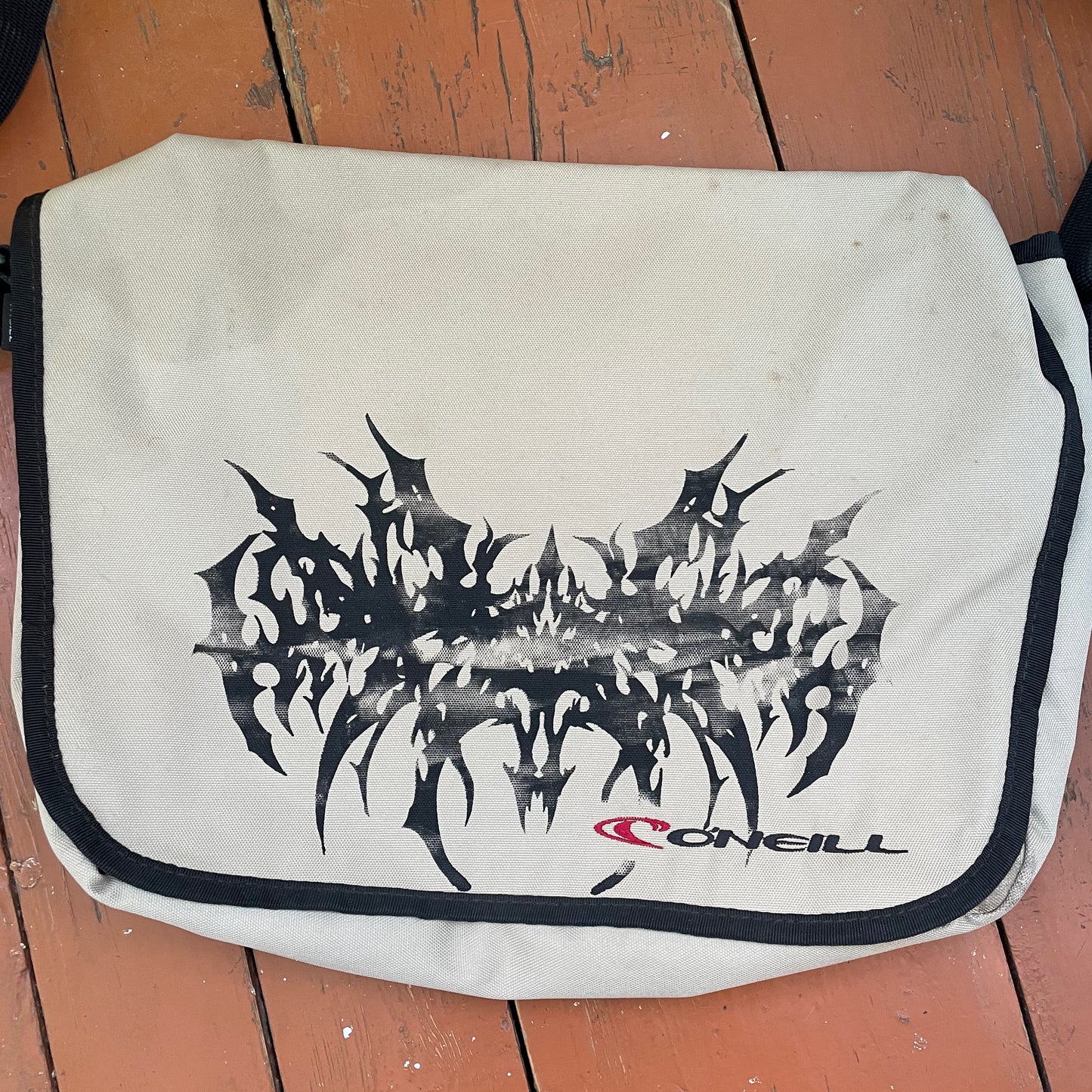 Custom O’Neill Canvas Messenger Bag – Handprinted Cybersigilism Grunge Shoulder Bag | Vintage Streetwear