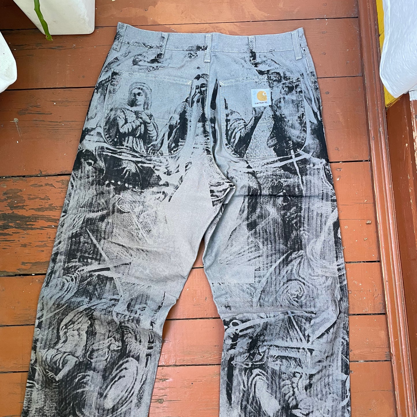 Custom Carhartt Grey Double Knee Work Pants – Grunge Distressed Bleached Effect | Vintage Workwear 1 of 1