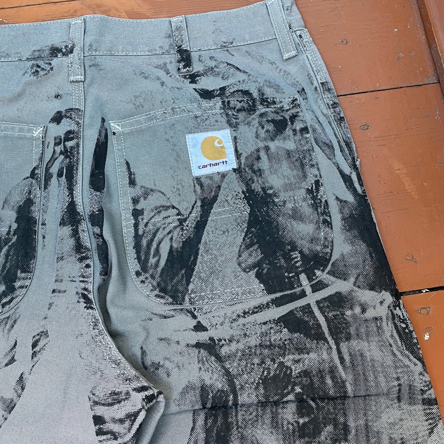 Custom Carhartt Grey Double Knee Work Pants – Grunge Distressed Bleached Effect | Vintage Workwear 1 of 1