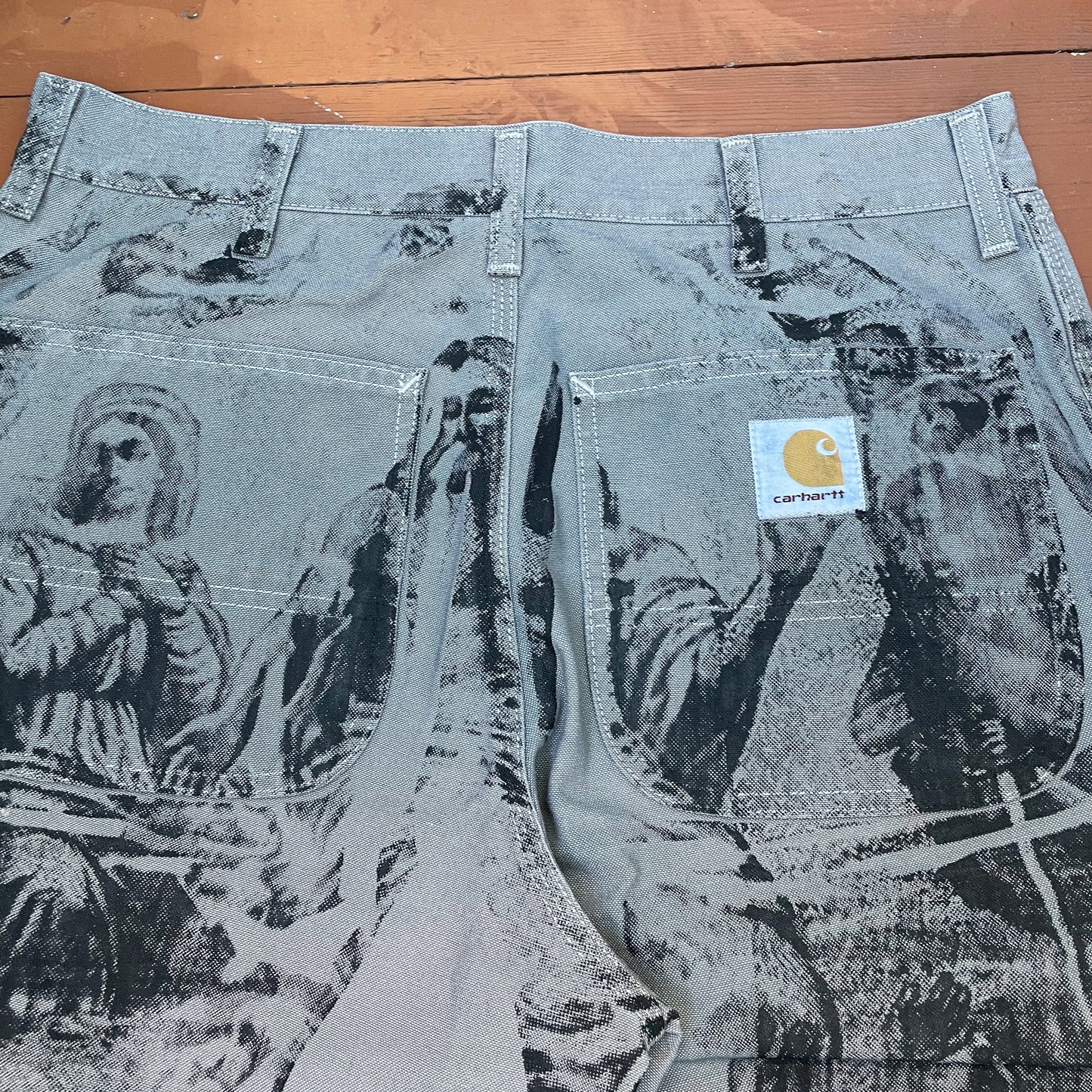 Custom Carhartt Grey Double Knee Work Pants – Grunge Distressed Bleached Effect | Vintage Workwear 1 of 1