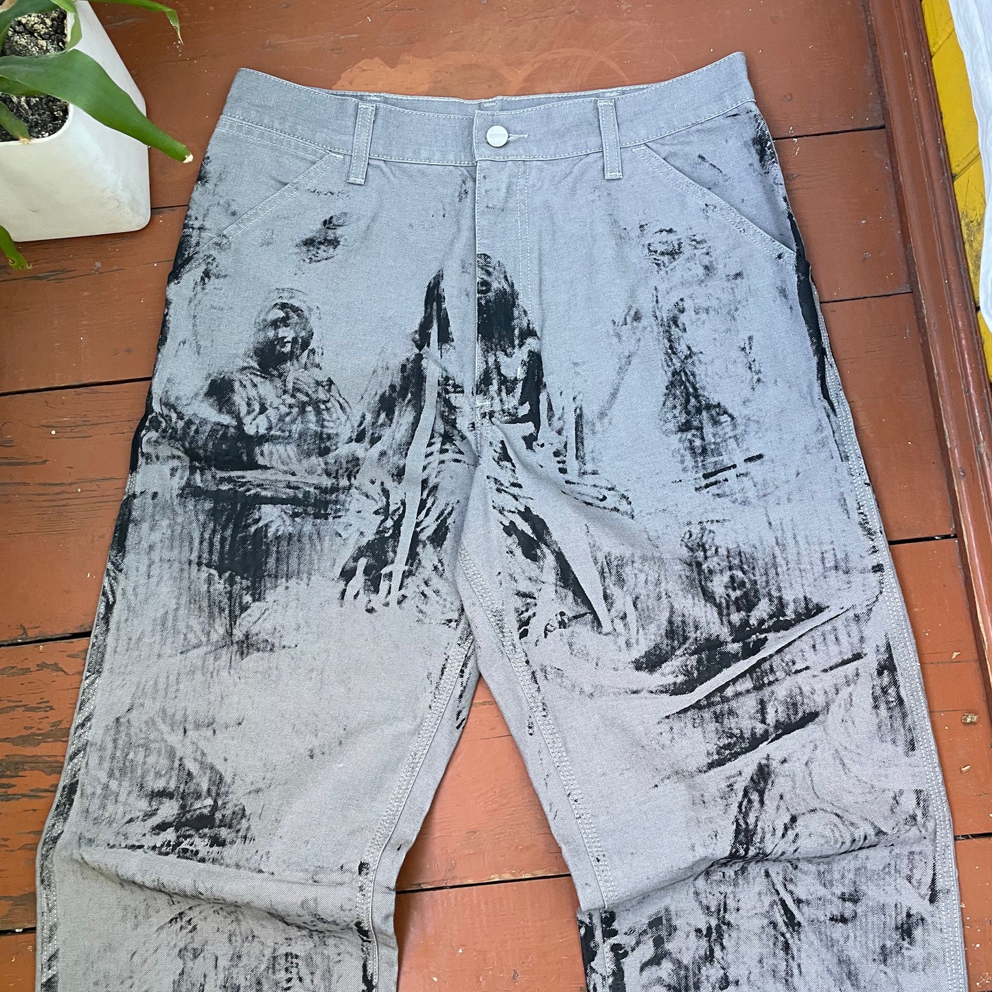 Custom Carhartt Grey Double Knee Work Pants – Grunge Distressed Bleached Effect | Vintage Workwear 1 of 1