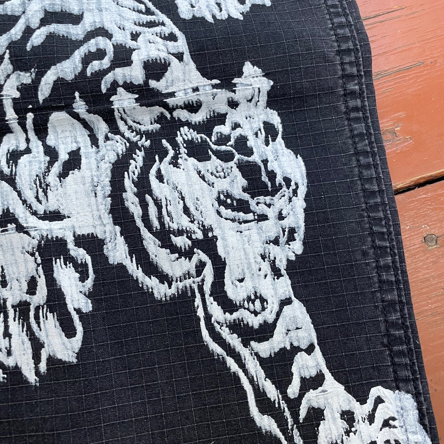 Custom Carhartt Black Cargo Pants – White Twin Tigers Print | Vintage Workwear 1 of 1