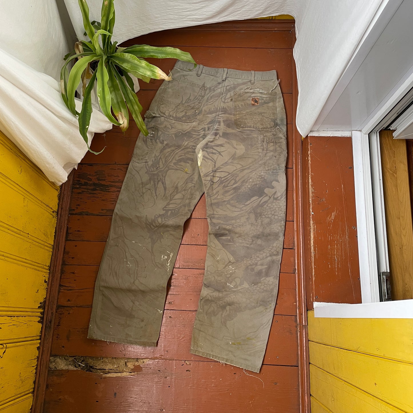 Custom Carhartt Dragon Work Pants โ 90s Faded Green | Vintage Utility Streetwear 1 of 1