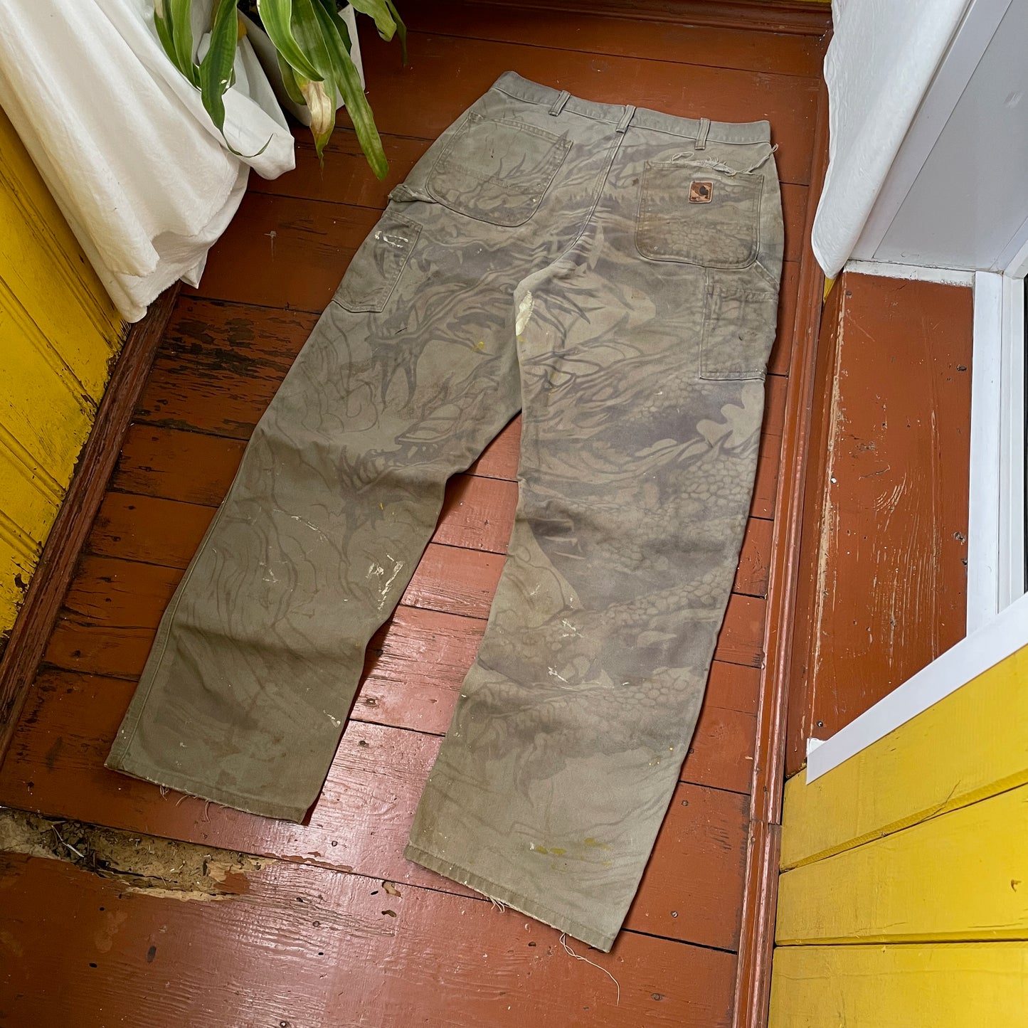 Custom Carhartt Dragon Work Pants โ 90s Faded Green | Vintage Utility Streetwear 1 of 1