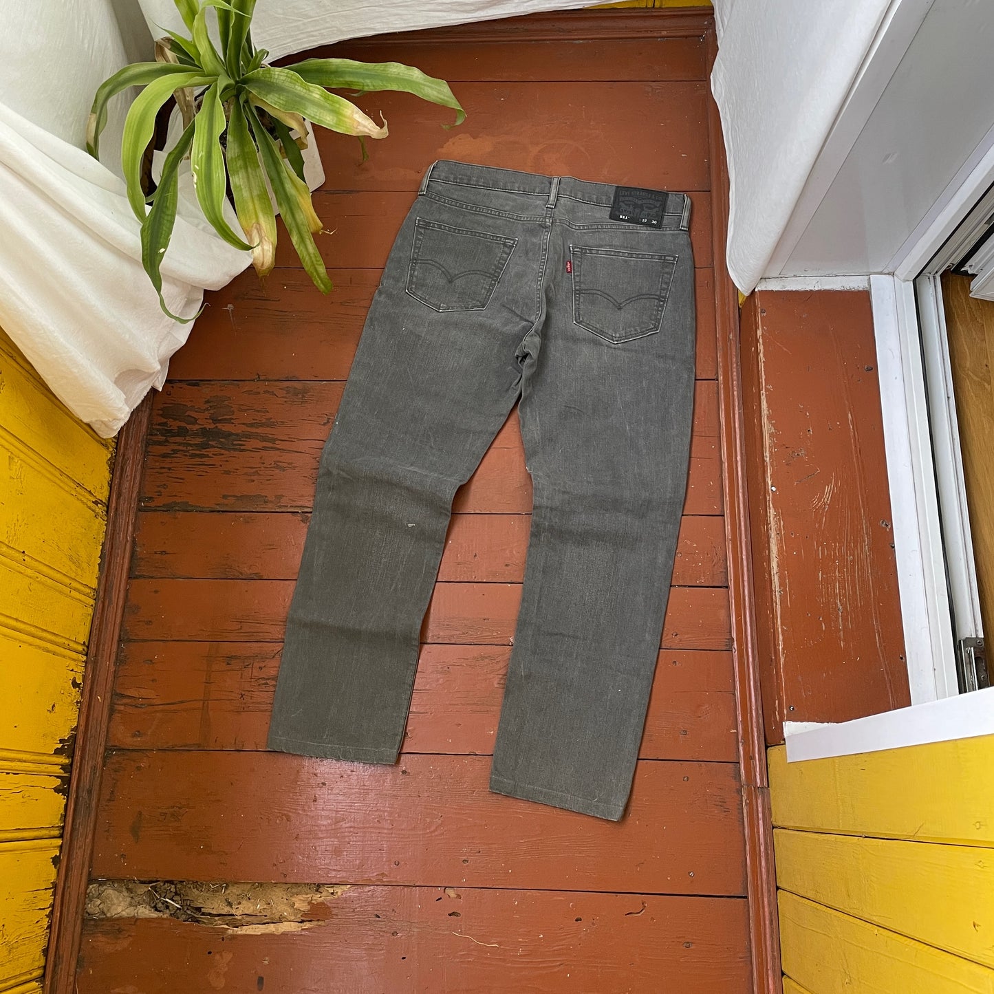 Custom Levi’s Dragon Pants – Handprinted White Dragon on Washed Grey Jeans | Vintage 1 of 1