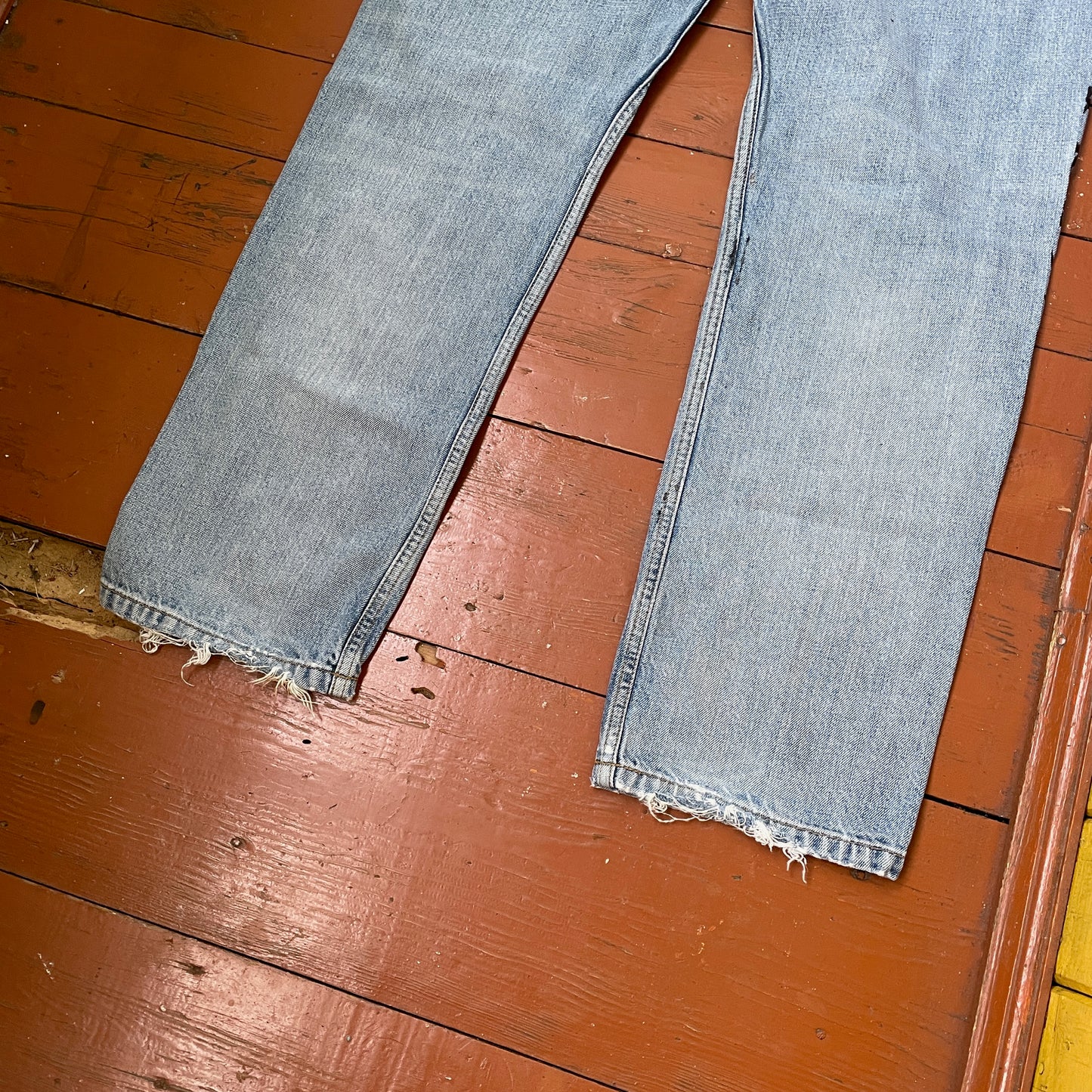 Custom Carhartt Snake Jeans โ Handprinted Black Snake Art on Faded Light Wash Denim | 1 of 1 Reworked Pants