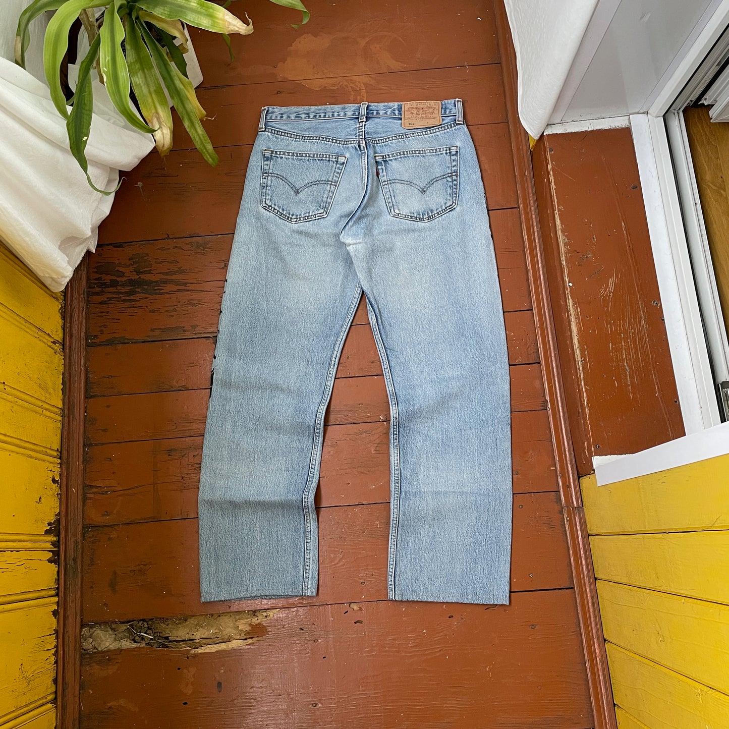 Custom Levi’s Snake Jeans – Faded Blue Denim with Full Black Snake Artwork | Vintage 1 of 1