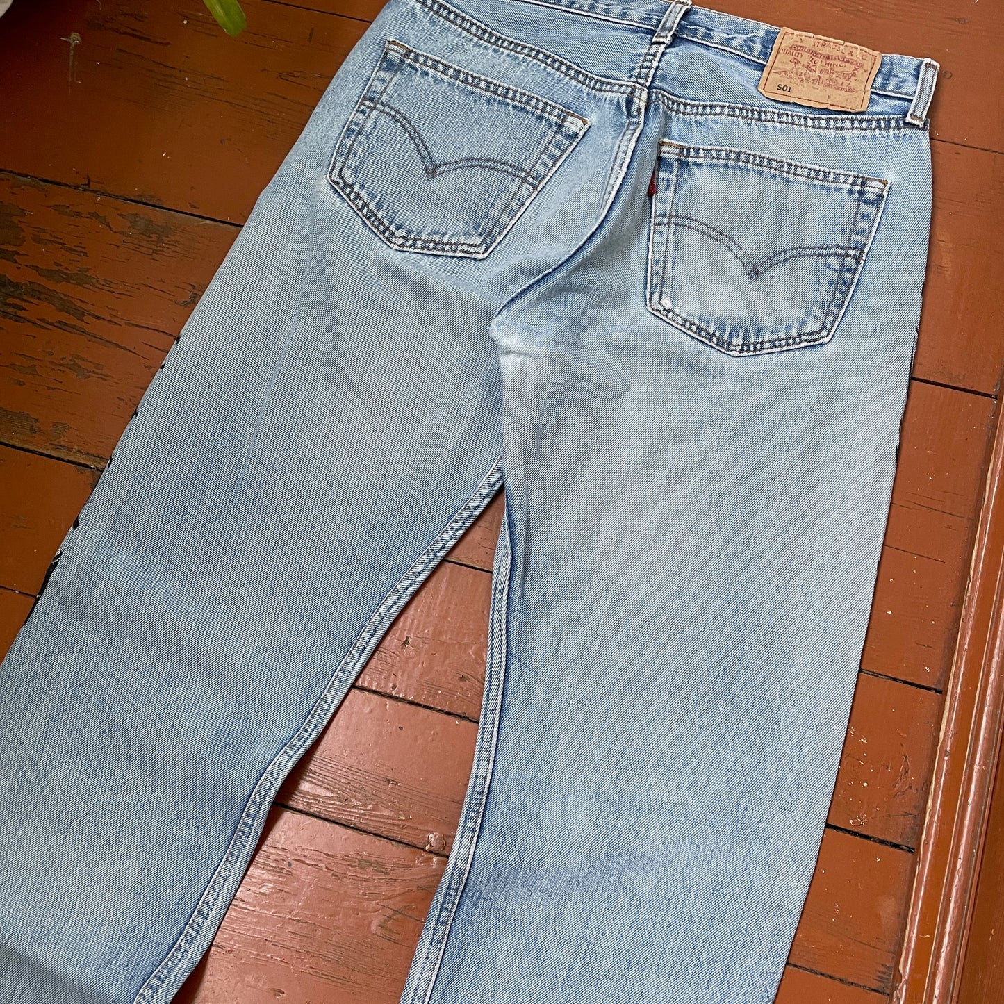 Custom Levi’s Snake Jeans – Faded Blue Denim with Full Black Snake Artwork | Vintage 1 of 1