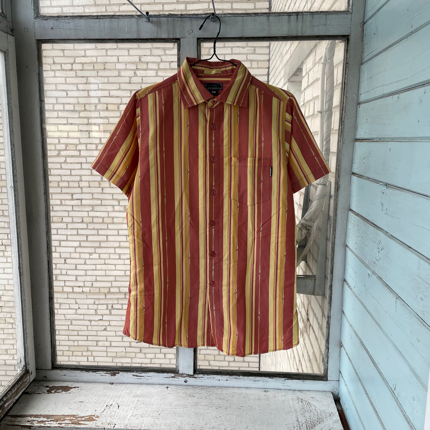 Custom Oakley Dragon Shirt – Striped Short-Sleeve with White Twin Dragon Print | Y2K Retro Streetwear 1 of 1