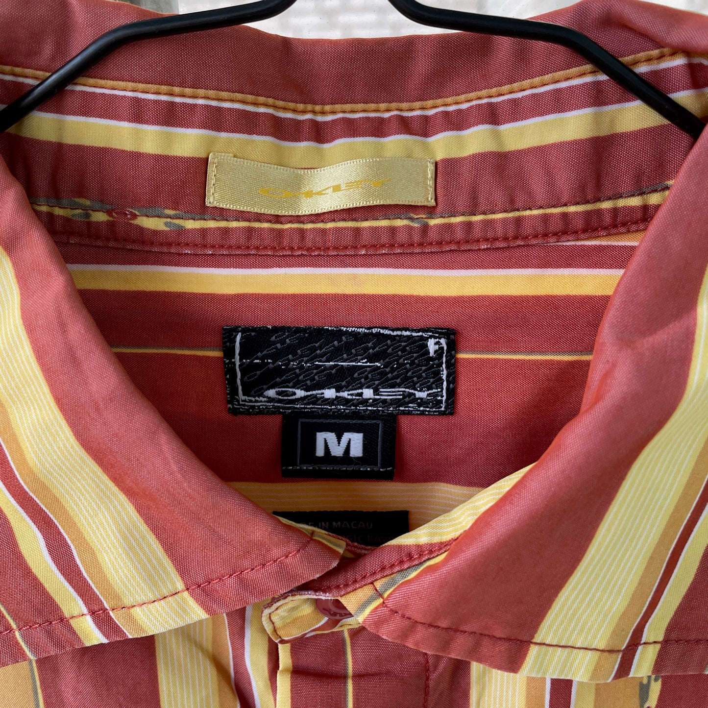 Custom Oakley Dragon Shirt – Striped Short-Sleeve with White Twin Dragon Print | Y2K Retro Streetwear 1 of 1