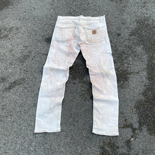 Custom Carhartt Phoenix Print Workwear Pants – White with Artwork | 1 of 1 Reworked Denim