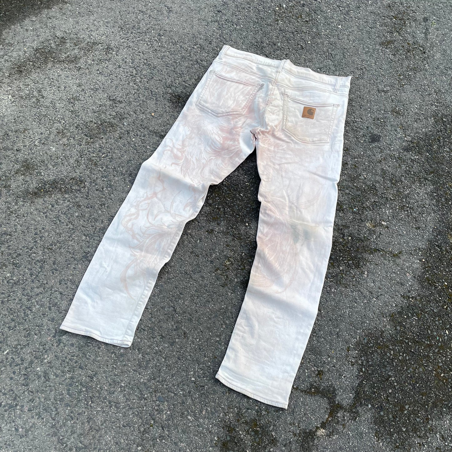 Custom Carhartt Phoenix Print Workwear Pants – White with Artwork | 1 of 1 Reworked Denim