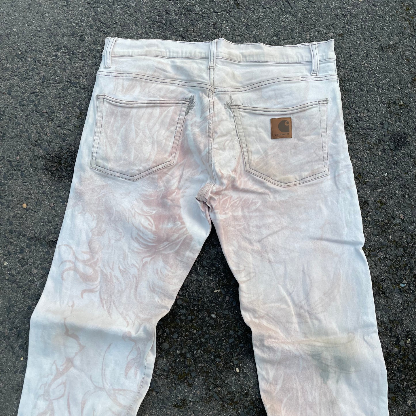 Custom Carhartt Phoenix Print Workwear Pants – White with Artwork | 1 of 1 Reworked Denim