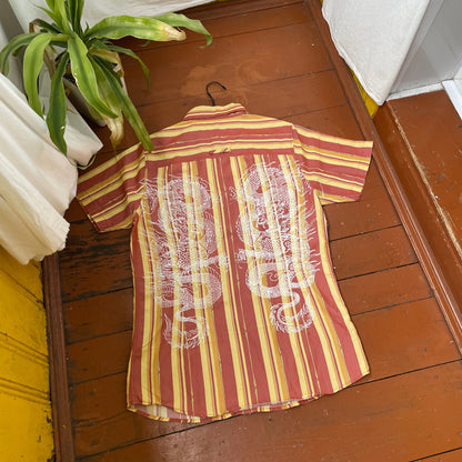 Custom Oakley Dragon Shirt – Striped Short-Sleeve with White Twin Dragon Print | Y2K Retro Streetwear 1 of 1
