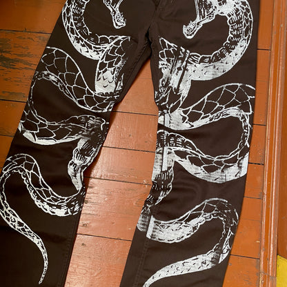 Custom Carhartt Snake Jeans – Handprinted White Serpent on Brown Denim | Alt Streetwear 1 of 1 Pants