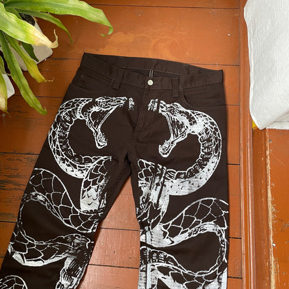 Custom Carhartt Snake Jeans – Handprinted White Serpent on Brown Denim | Alt Streetwear 1 of 1 Pants