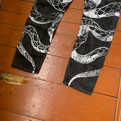 Custom Carhartt Snake Jeans – White Serpent Print on Black Denim | Alt Streetwear 1 of 1 Reworked Pants