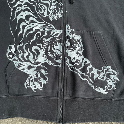Custom Nike Tiger Hoodie – Black Zip-Up with White Tiger Art | Vintage Y2K 1 of 1