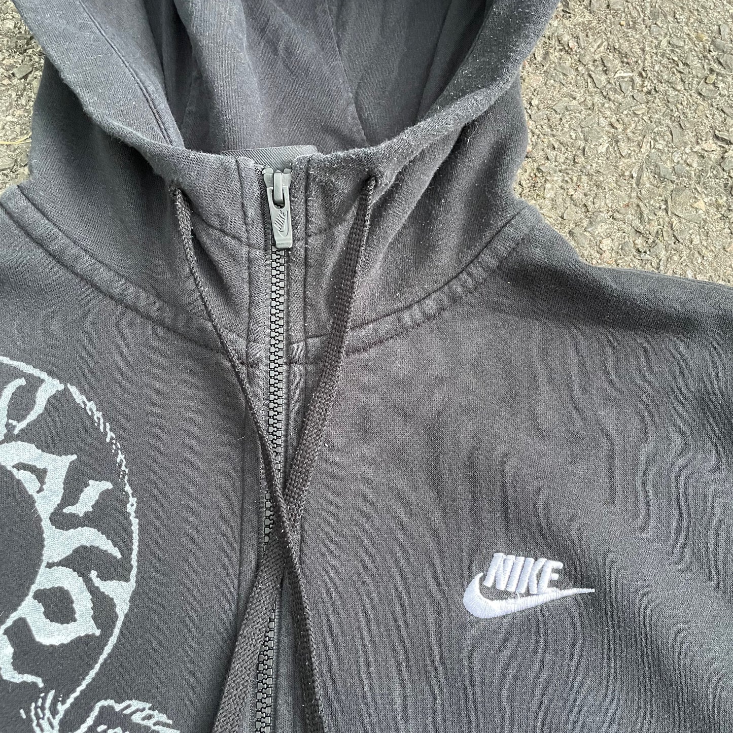 Custom Nike Tiger Hoodie – Black Zip-Up with White Tiger Art | Vintage Y2K 1 of 1