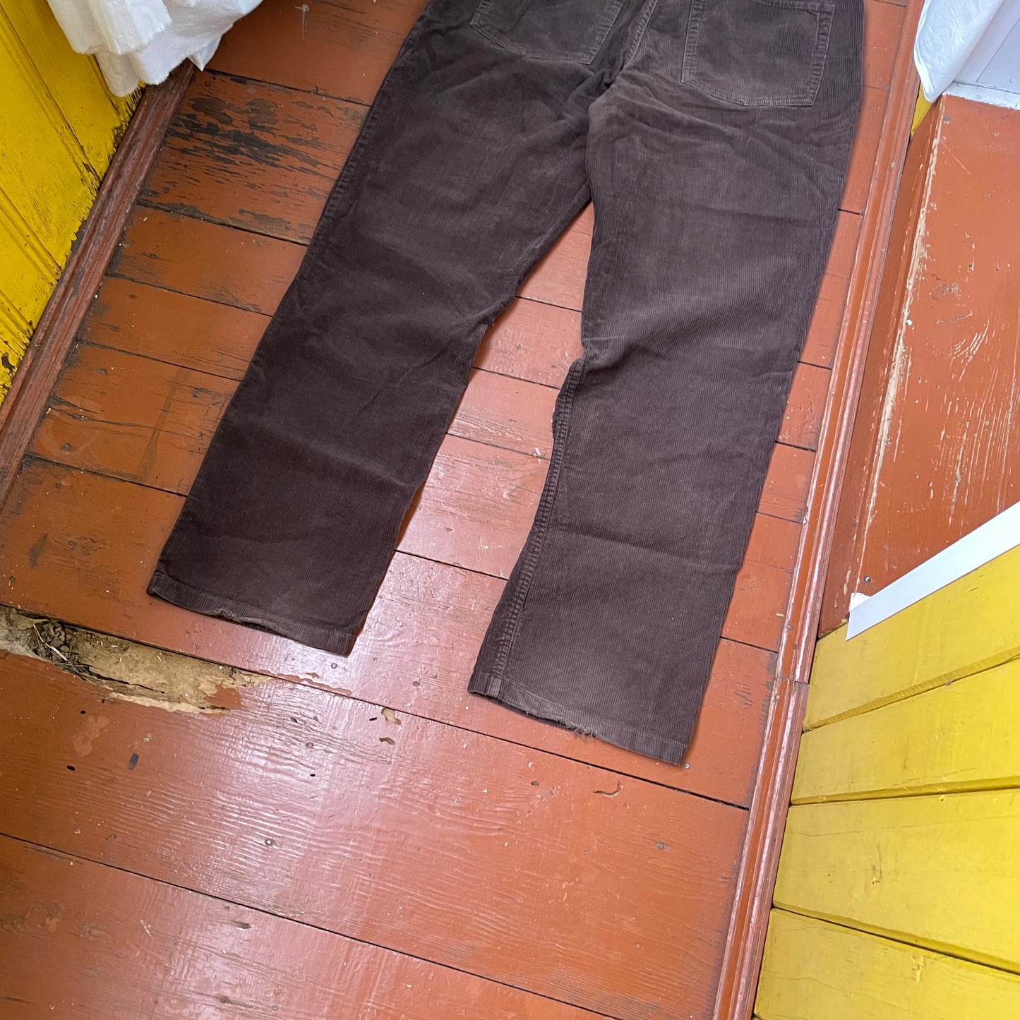 Custom Snake Print Corduroy Pants – Handprinted White Serpent Art on Dark Brown | 1 of 1 Alt Streetwear Rework