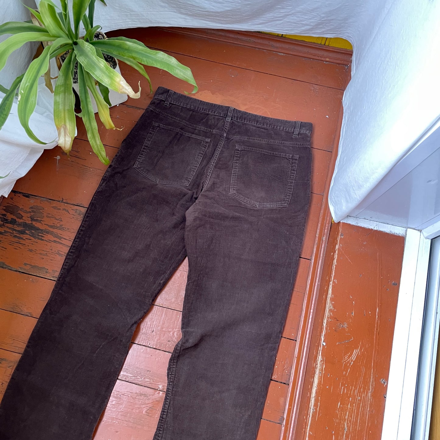 Custom Snake Print Corduroy Pants – Handprinted White Serpent Art on Dark Brown | 1 of 1 Alt Streetwear Rework