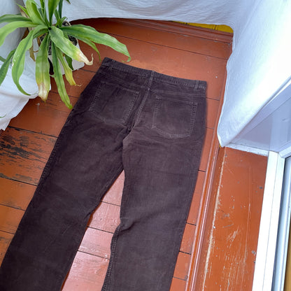 Custom Snake Print Corduroy Pants – Handprinted White Serpent Art on Dark Brown | 1 of 1 Alt Streetwear Rework