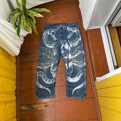 Custom Dickies Snake Jeans – White Cobra Print on Distressed Denim | Vintage Workwear Reworked 1 of 1