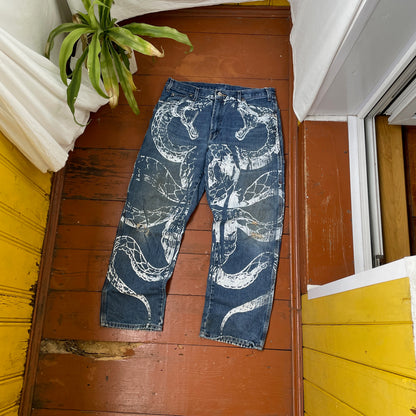 Custom Dickies Snake Jeans – White Cobra Print on Distressed Denim | Vintage Workwear Reworked 1 of 1