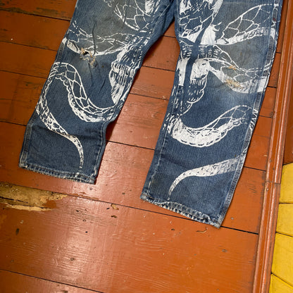 Custom Dickies Snake Jeans – White Cobra Print on Distressed Denim | Vintage Workwear Reworked 1 of 1