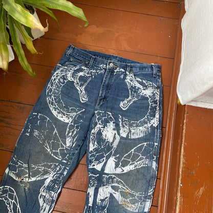 Custom Dickies Snake Jeans – White Cobra Print on Distressed Denim | Vintage Workwear Reworked 1 of 1